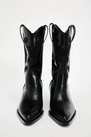 Zara Black faux Leather style Western cowboy ankle heeled Boots thumbnail 2