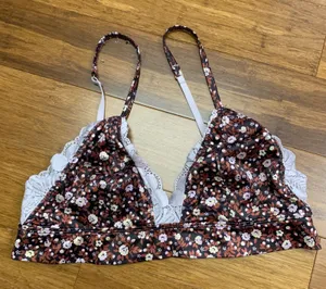 Aerie Floral Lace Trim Bralette Womens Size Medium‎ Soft Non-Padded Wireless Bra thumbnail 1
