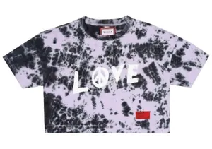 CHNGE Tie Dye Love Peace Crop Tee in Purple, Size S​​​​​​​ thumbnail 1