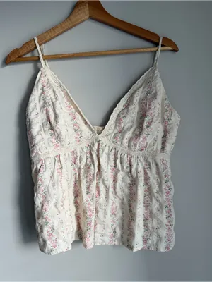 Cider Babydoll Floral Lace-Trim White & Pink Camisole Top XL thumbnail 2