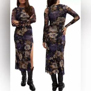NEW Free People Gianni Maxi mesh Dress in Denim Combo Sz XS thumbnail 2