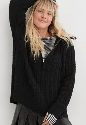 Aerie Cable Car Quarter Zip Sweater thumbnail 1