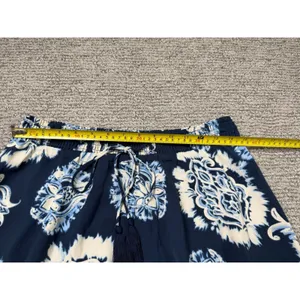 Tahari Navy Blue Floral Paisley Smocked Tassel Tiered Maxi Skirt Womens Large‎ thumbnail 7