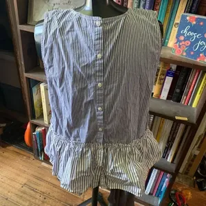 J Crew nautical blue & white striped ruffled hem XL sleeveless blouse thumbnail 2