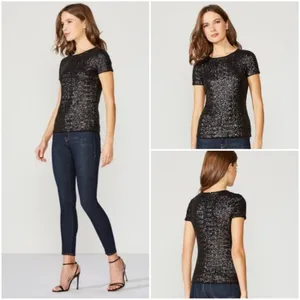 Bailey 44 Top Celebration Black Sequined Crewneck Short Sleeve Top XS NEW thumbnail 2