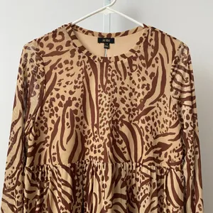 AFRM M Brown Animal Print Babydoll Dress Mesh Tiered Long‎ Sleeve thumbnail 2