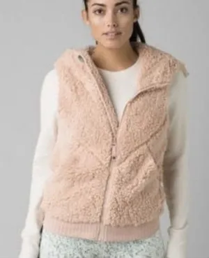 Prana Vest Womens S Pink Cream Sherpa Fleece Hooded Full Zip Permafrost Ribbed thumbnail 1