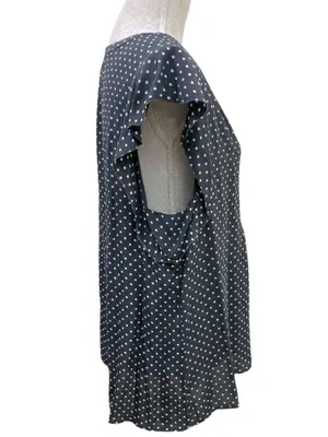 Sanctuary Paloma Polka Dot Blouse XL Navy Flutter Sleeve Split Neck Top thumbnail 4