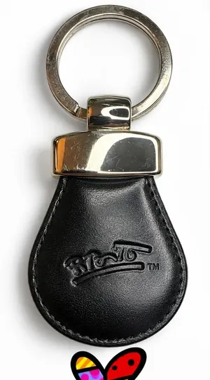 R. Britto Black Leather Keychain Key Ring Silver Tone thumbnail 1