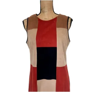 Spense Faux‎ Suede Patchwork Shift Dress Orange Black Tan Brown Retro Size 12 thumbnail 2