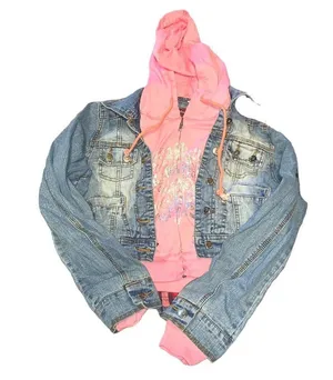 Y2k Mcbling twofer denim pink cropped hoodie jacket thumbnail 1