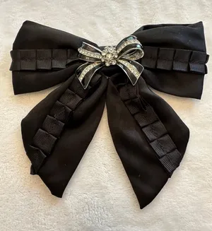 White House Black Market Black Bow Hair Clip with Rhinestone Brooch thumbnail 1
