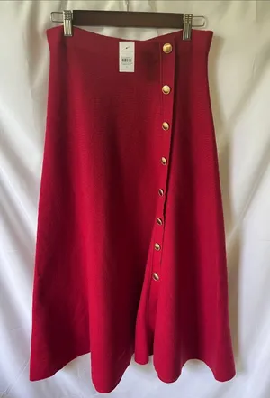 Ann Taylor Red A-Line Skirt with Gold Buttons thumbnail 1