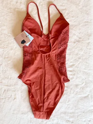 NWT Shade & Shore Orange Crochet One-Piece Swimsuit - Size: Extra Small thumbnail 6