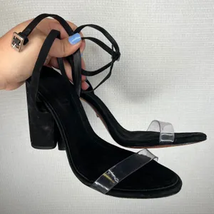 Schutz Black Suede Clear PVC Ankle Wrap Block Heel Sandals Size 9B Brazil thumbnail 1