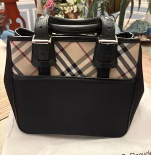 Classic Plaid and navy‎ Burberry Top-Handle Women's Tote thumbnail 1