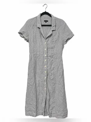 Quince Light Gray Striped Button-Front Tie-Waist Midi Dress thumbnail 4
