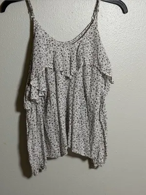 Abercrombie & Fitch Women Preppy Floral Ruffle Spaghetti Strap Top White size XS thumbnail 2