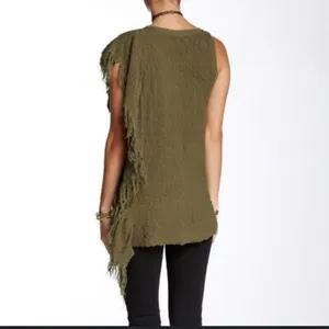 Free People army green fringe boho jungle sleeveless raw hem top blouse sz XS thumbnail 3