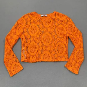 MNG Mango Orange Crochet Open Knit Top S Cropped Long Sleeve Trendy Fashion Cute thumbnail 1