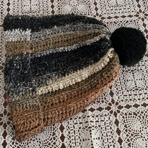 Handmade Hand Crocheted Ladies Hat Cap Beanie Black Brown Pink One Size Warm Winter Wear thumbnail 3