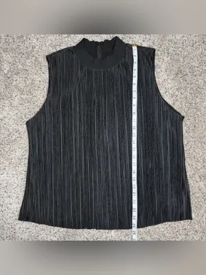 DKNY Pleated Sleeveless Mock Neck Top Blouse Black Large L NWT Workwear Office thumbnail 7