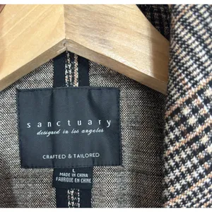 Sanctuary Longline Blazer Coat Brown Glen Plaid‎ Double Breasted Work Academia L thumbnail 4