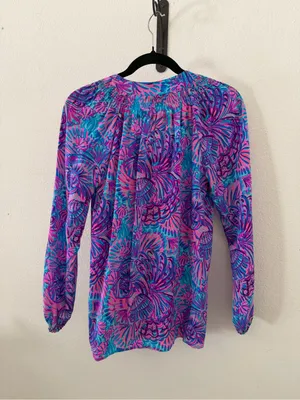 Lilly Pulitzer Silk Elsa Top Shelleidoscope Print Turquoise Oasis thumbnail 7