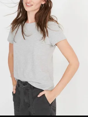 Madewell women’s Perfect Crewneck Tee Allday Jersey light heather gray Sz S NWT thumbnail 1