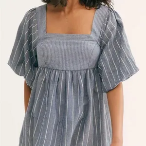 Free People Blue and White Textured Dress thumbnail 3