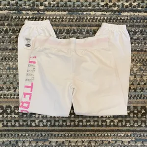 B9 New HOOTERS Capri Sweatpants Cotton Soft Stretchy Warm White/Pink Size Large thumbnail 3