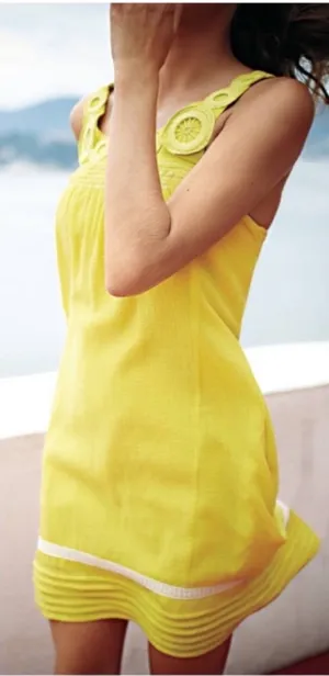 Anthropologie Ipanema Sun Dress by Edme & Esyllte Chartreuse Embroidered Cotton thumbnail 1
