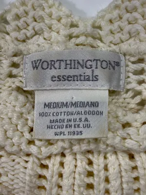 Worthington 100% Cotton Cream Scalloped-Hem Openwork Crewneck Sweater thumbnail 5