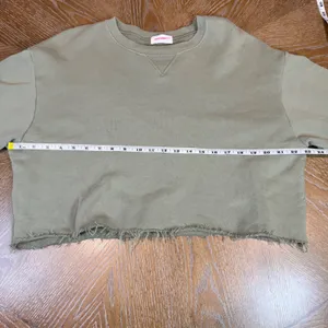 John Elliott Cropped Long Sleeve Sweatshirt Raw‎ Hem Green Size Large thumbnail 7