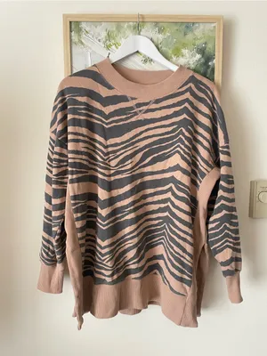 Aerie Good Vibes Crewneck Sweatshirt Tiger Zebra Tan Brown thumbnail 2
