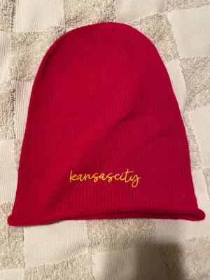 Taylor Swift Styled Red and Gold Kansas City Beanie Hat thumbnail 1