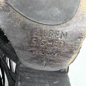 Eileen Fisher 6 Oodle Black Criss Cross Sandal Wedge Nubuck Leather Stacked Heel thumbnail 13