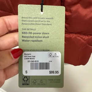 REI Womens Down Puffer Vest 650 2.0 Orange Cabin Wood Size Small Water Repellent thumbnail 5