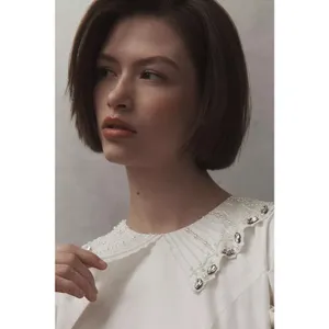 Anthropologie BHLDN Pearl Crystal Collar Puff Sleeve Ivory Mini Dress M‎ thumbnail 11