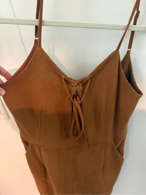Sleeveless Lace-Up Romper in Rust Brown thumbnail 2