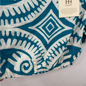 Haute Hippie Blouse Size L Teal White Geometric Puff Sleeve Cropped Half Sleeve thumbnail 5