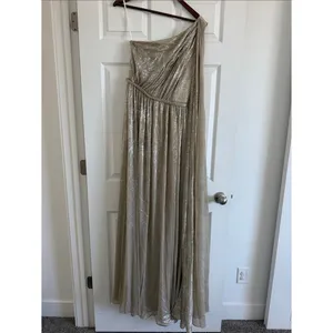 Halston Heritage Metallic One Shoulder Grecian Draped Gown Champagne Size 4 NWOT thumbnail 4