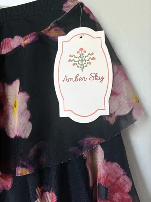 Amber Sky S Black Floral Mesh Ruffle Asymmetrical Skirt NWT thumbnail 3