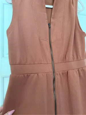 entro Sleeveless Zip-Front Rust Brown Midi Dress thumbnail 3