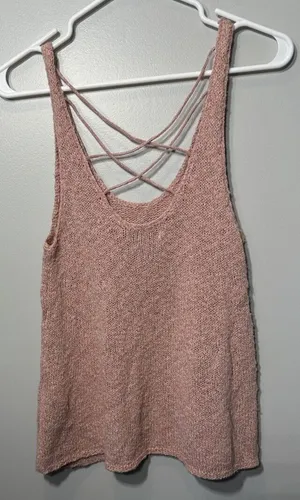 American Eagle Sleeveless Sweater Tank Pink Strappy Back Boho Hippie Size Large thumbnail 1