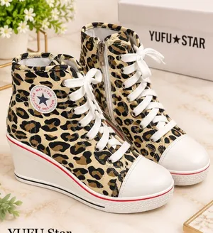 NEW YUFU Star Leopard High-Top Hidden Wedge Sneakers EU 39 / US 7.5 NIB thumbnail 1