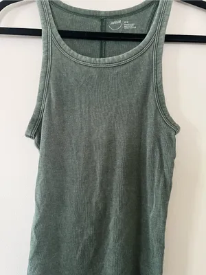 Aerie Olive Green Ribbed Tank Top Medium Minimalist Capsule Basic Loungewear thumbnail 3