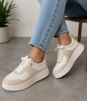 Zodiac Women’s Platform Sneakers Size 5.5 Ivory Beige Lace Up Casual Shoes thumbnail 1