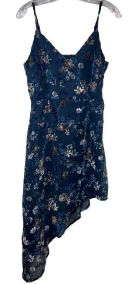 Lulus Blue Floral Asymmetrical Hem Slip Dress Size M thumbnail 1