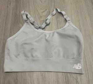 New Balance Light Gray Seamless Ruffle-Strap Sports Bra thumbnail 1